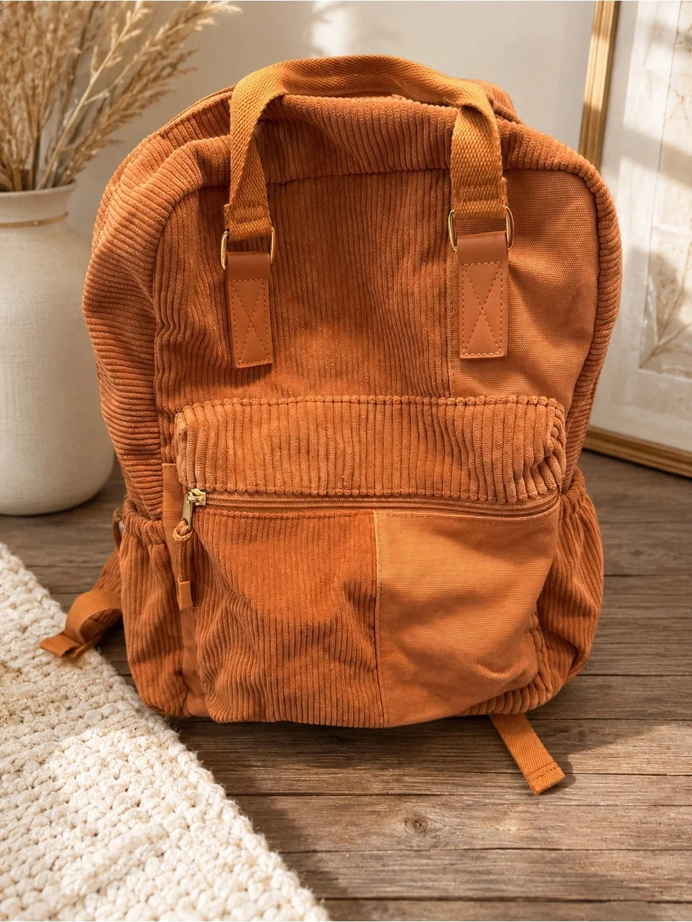 Wild Fable Rust Corduroy Backpack | Burnt Orange Laptop School Travel Bag